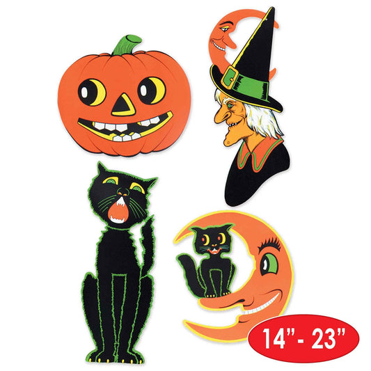Beistle 8 Piece Retro Vintage Paper Halloween Decoration Cut Outs, 14" - 23", Multicolored