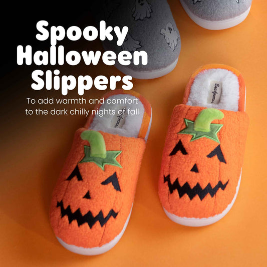 Dearfoams Unisex-Adult Spooky Fuzzy Halloween Pumpkin Jack O Lantern Slipper, Jack O Lantern, 15-16 Women/13-14 Men