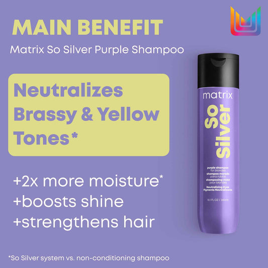 Matrix So Silver Purple Shampoo, Neutralizes Yellow Tones, For Blonde, Grey, and Platinum Hair, Color Depositing and Clarifying Shampoo For Color Treated Hair, Vegan 🍁 All In One Marketplace Canada