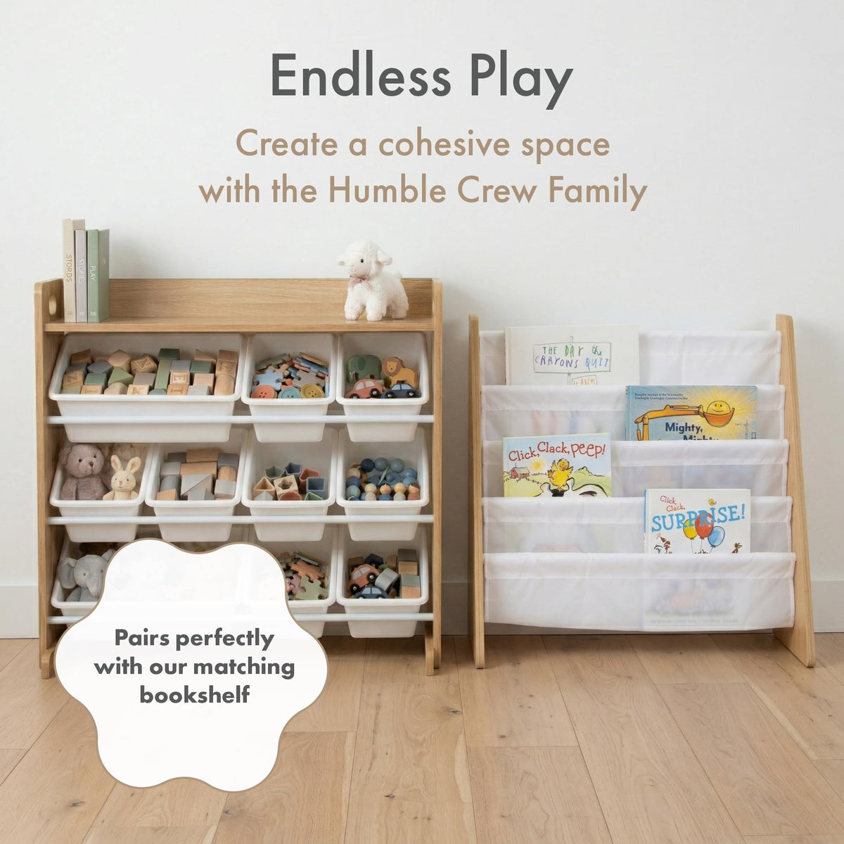 Humble Crew Toy Storage Organizer with Top Shelf and 9 Removable Bins, Natural/White – Toddler Bookshelf with Toy Organizer - Modern Toy Rack Ideal for Kids' Rooms, Playrooms, and Nurseries 🍁 All In One Marketplace Canada