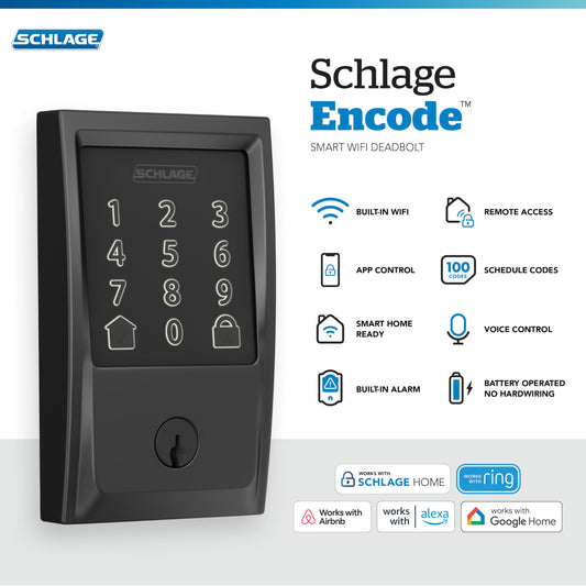 Schlage Encode Smart WiFi Deadbolt Lock with Greenwich Trim, Matte Black 🍁 All In One Marketplace Canada