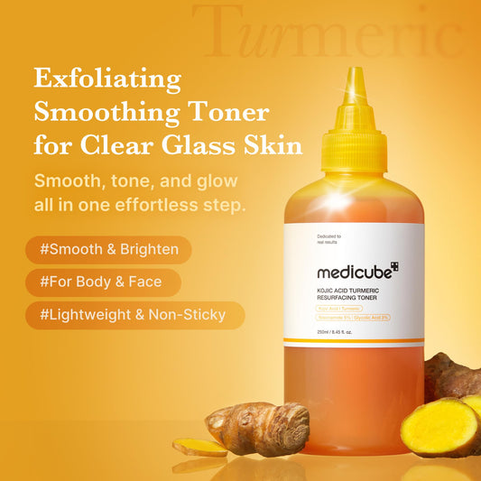 medicube Kojic Acid Turmeric Smoothing Toner for Face & Body | Lightweight Toner for Balancing Uneven Skin Tone & Texture | Niacinamide, Glycolic Acid for Clear Glass Skin | 8.45 fl.oz 🍁 All In One Marketplace Canada