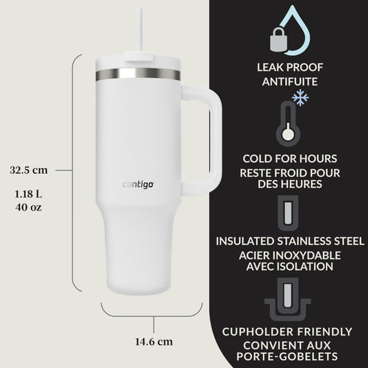 Contigo Streeterville Tumbler, 40 oz (1.18 L), Insulated Stainless Steel Water Bottle with Straw and Leak-Proof Lid, Salt 🍁 All In One Marketplace Canada
