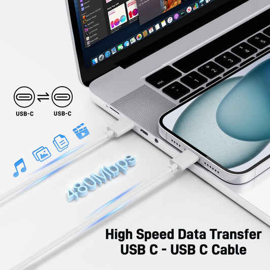 USB C to USB C Cable 6.6FT, 3-Pack, 60W Fast Charging Type-C Charger Cord,for iPhone 15/16/17 Series, iPad Pro/Air, MacBook, Samsung Galaxy, Pixel,White 🍁 All In One Marketplace Canada