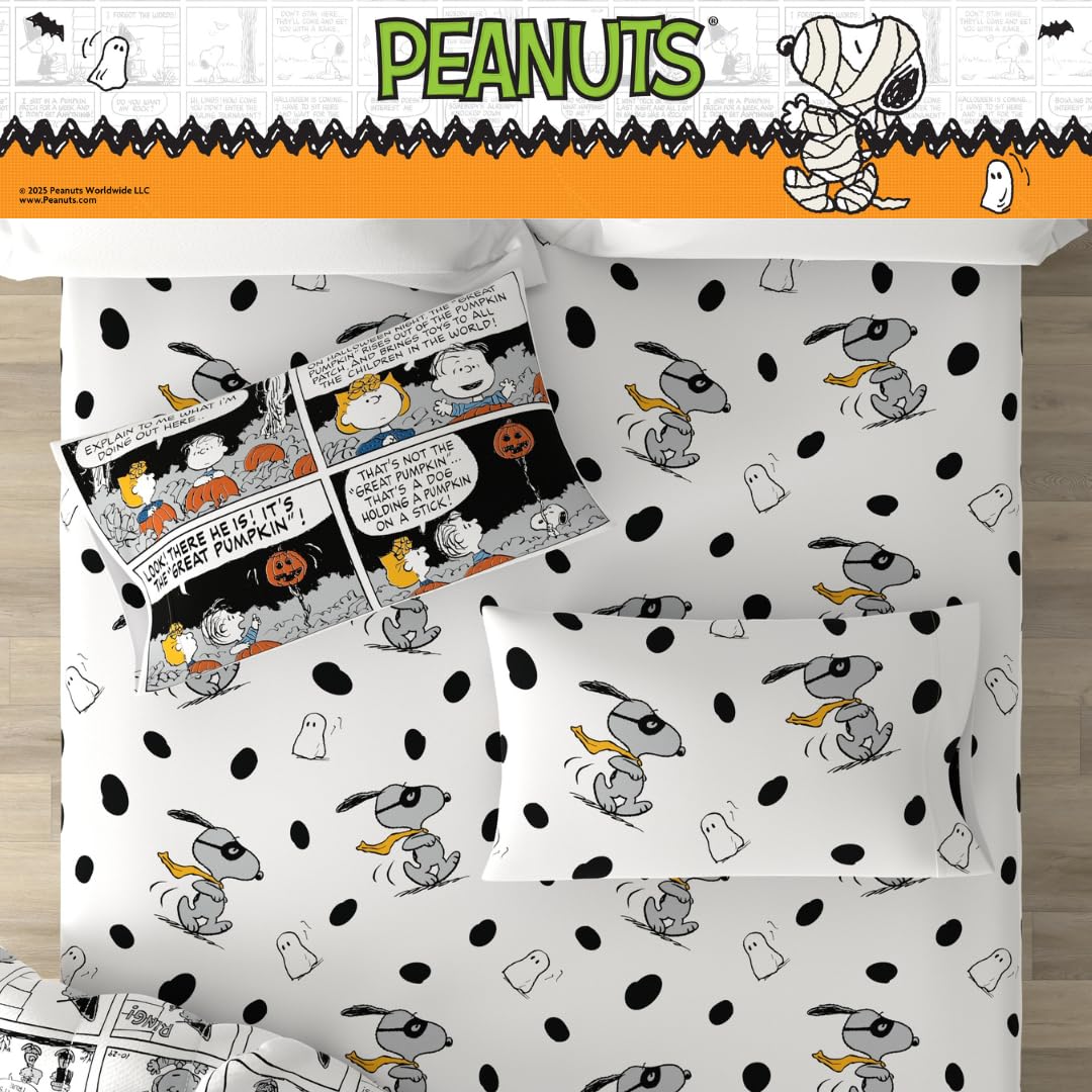 Peanuts Halloween Full Bed Set – Super Soft & Cozy 5 Piece Reversible Comforter and Sheet Set Featuring Snoopy & Charlie Brown, (Official Peanuts Product) by Franco