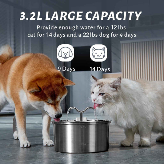DOOOB 108oz/3.2L Cat Water Fountain Stainless Steel, Ultra-Quiet Automatic Metal Pet Fountain for Cats and Small Dogs, Stainless Steel Cat Water Fountain with 1 Filter & 1 Sponge 🍁 All In One Marketplace Canada
