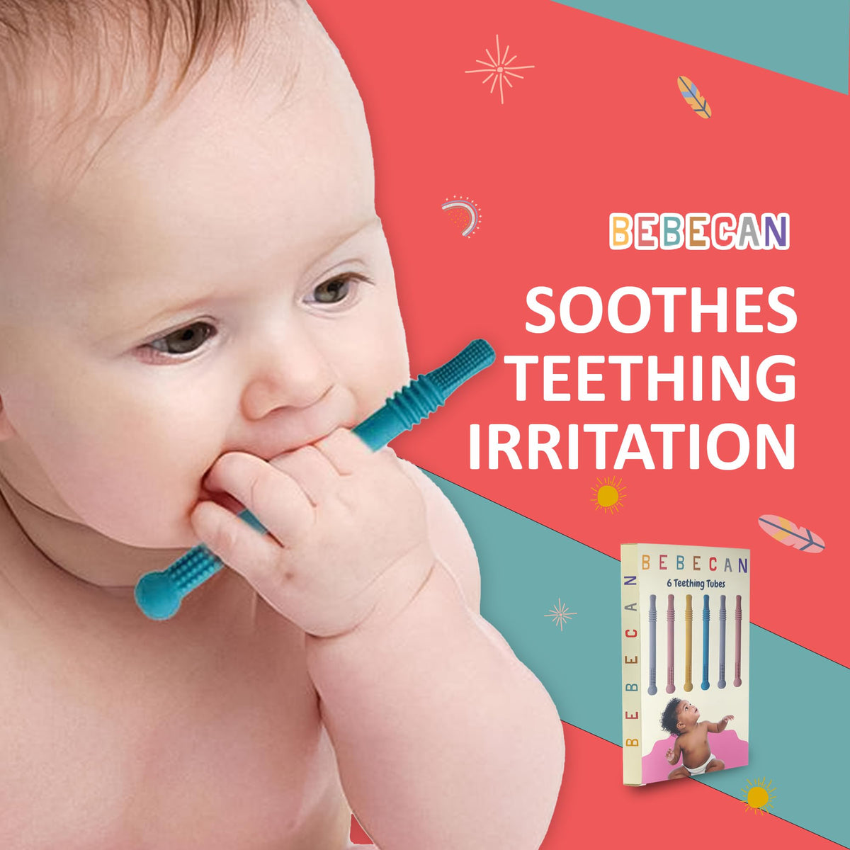 BEBECAN Teething Toys for Babies, Baby Teething Relief, 6 Vibrant Colors, Super Soft Silicone Jouet Dentition Bebe, Perfect Baby Gifts Baby Boy Gifts š All In One Marketplace Canada