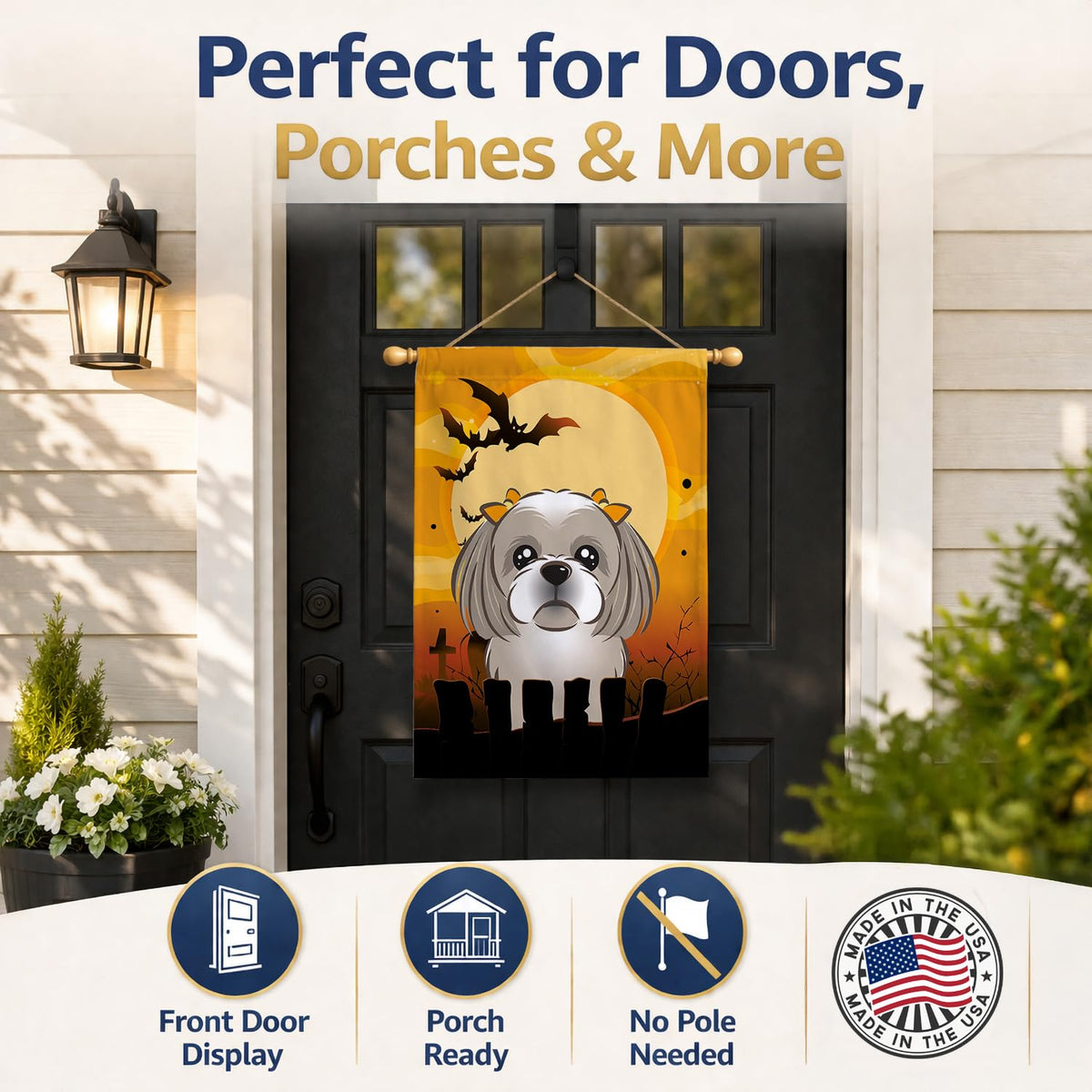 Caroline's Treasures BB1808CHF Halloween Gray Silver Shih Tzu Canvas House Size Flag, Multicolor, Large