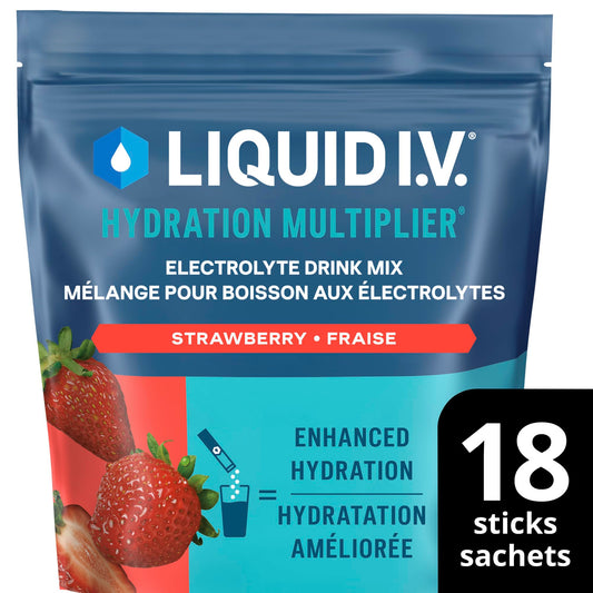 Liquid I.V. Hydration Multiplier Electrolyte Drink Mix - Enhanced Hydration Electrolyte Powder with Vitamins B3, B5, B6, B12 and C -18x On-the-go Sticks for Workout and Travel - Strawberry 🍁 All In One Marketplace Canada