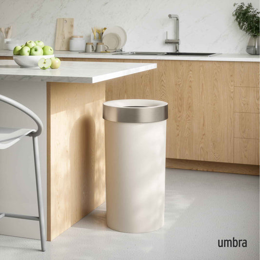 Umbra Vento Kitchen Trash Can – Large 16 Gal (62 L) Open Top Garbage Can for Home & Office – Modern Clean Design, Sand/Nickel 🍁 All In One Marketplace Canada