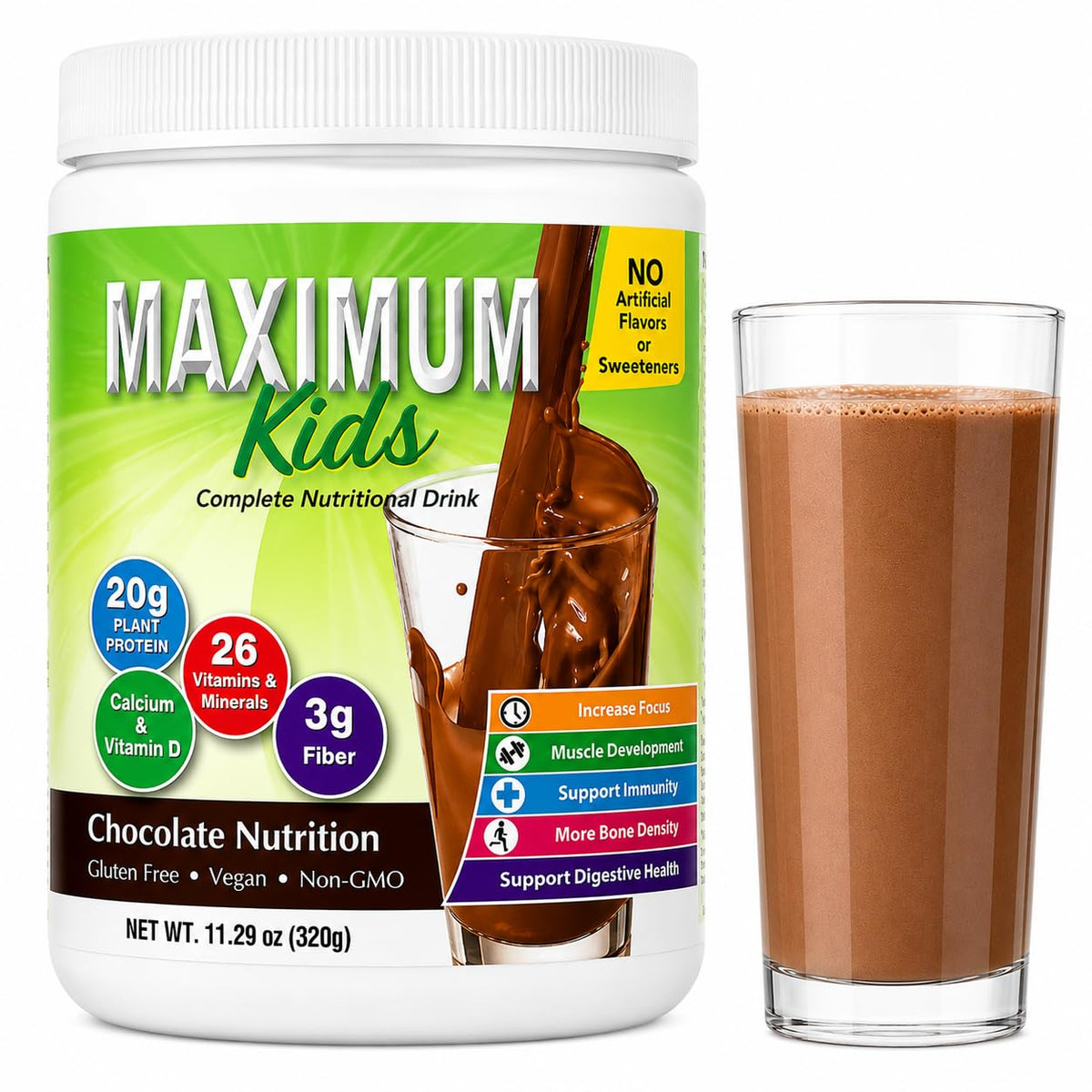 Maximum Kids Complete ORGANIC Powder Mix - Great TASTING, EASY to use, complete nutritional drink with 26 vitamins & Minerals, 20g of Plant Protein, 3g of Fiber. Kid TESTED! Parents APPROVED! đ All In One Marketplace Canada