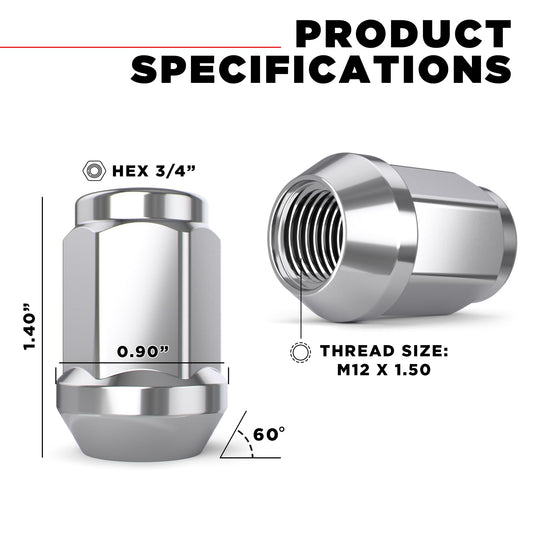 White Knight M12x1.50 Solid Piece Bulge Acorn Lug Nuts (NO Cap) for Select Aftermarket & Factory Wheels, EZ to Install, Durable Carbon Steel, Stylish Triple Layer Chrome Finish - 1907S-20AM (20 Pack) 🍁 All In One Marketplace Canada