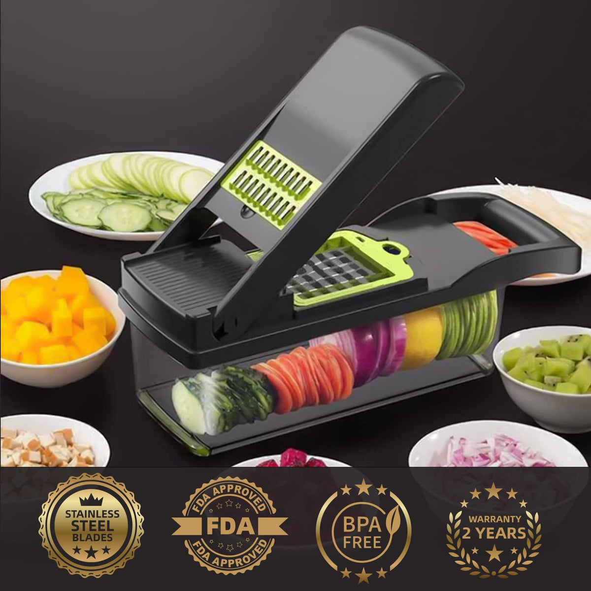 Vegetable Chopper Cutter Slicer Multifunctional 13-in-1 Food Veggie Onion Potato Fruit Chopper Cutter Dicer with Container, 8 Interchangable Blades, Hand Protector, Drain Strainer, Cleaning Brush š All In One Marketplace Canada