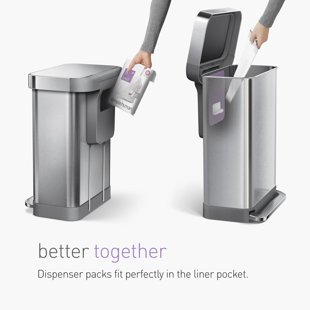 simplehuman Code M 100 Count, Dispenser Pack Custom Fit Liners, Drawstring Trash Bags, 45L / 11.9 Gallons, White 🍁 All In One Marketplace Canada