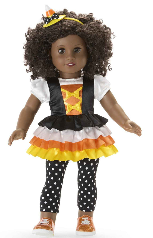 American Girl Trick-or-Treat Candy Halloween Costume for 18 inch Doll Clothes with Polka-dot Leggings, 4 pcs, Ages 6+