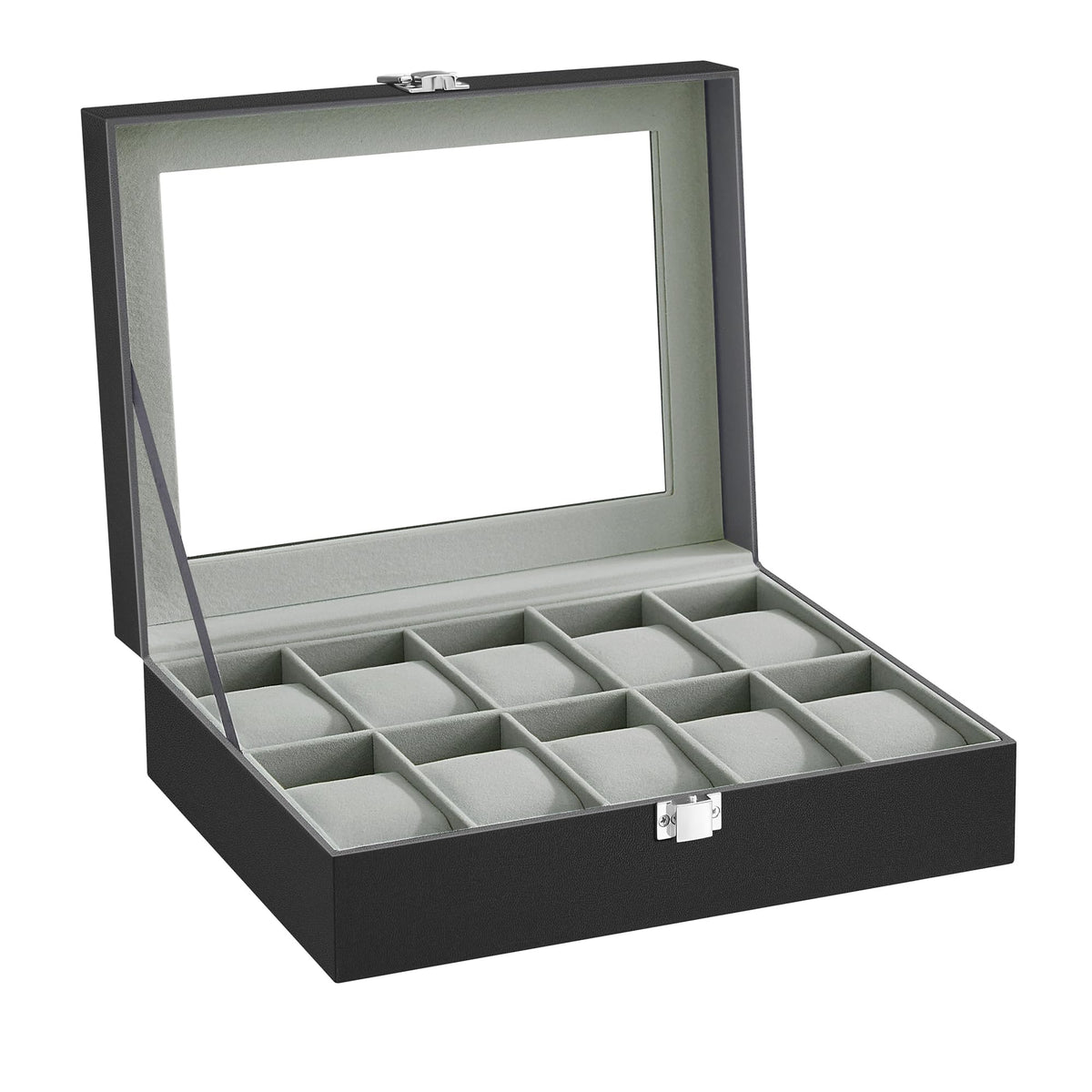 SONGMICS Watch Box, 10-Slot Watch Case Organizer with Large Glass Lid, Removable Pillows, Gift for Loved Ones, Black Synthetic Leather, Gray Lining UJWB010BK 🍁 All In One Marketplace Canada