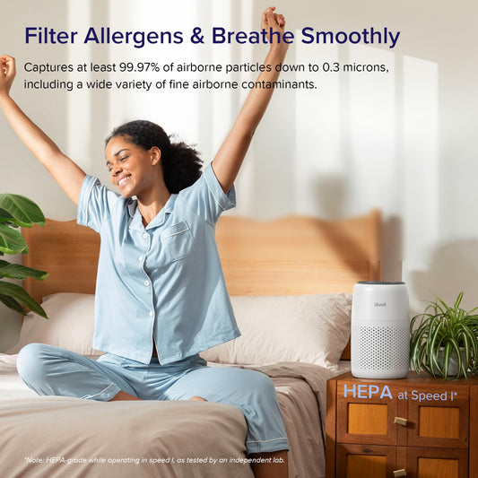 Levoit Air Purifiers for Bedroom Home, AHAM VERIFIED, 3-in-1 Filter Cleaner with Fragrance Sponge for Quiet Sleep, Remove Odor Allergies Smoke Dust Pet Dander, Office Desktop, Core Mini-P, White 🍁 All In One Marketplace Canada