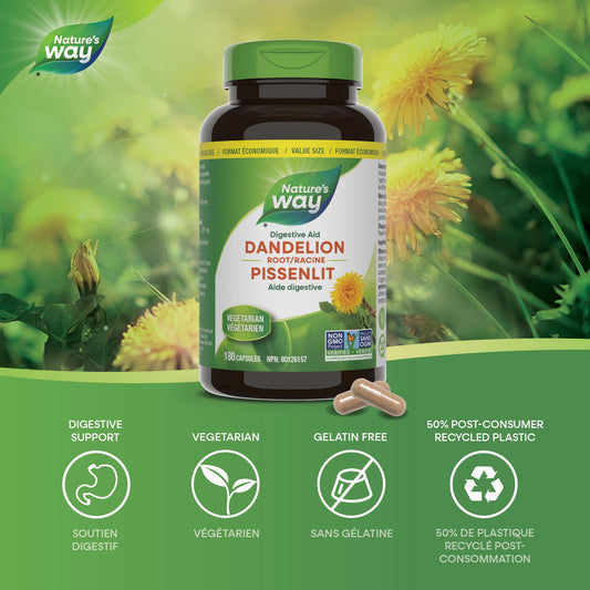 Nature's Way Dandelion Root - Digestion Supplement – Diuretic Laxative - Non-GMO Verified - 180 Vegetarian Capsules, Value Size 🍁 All In One Marketplace Canada