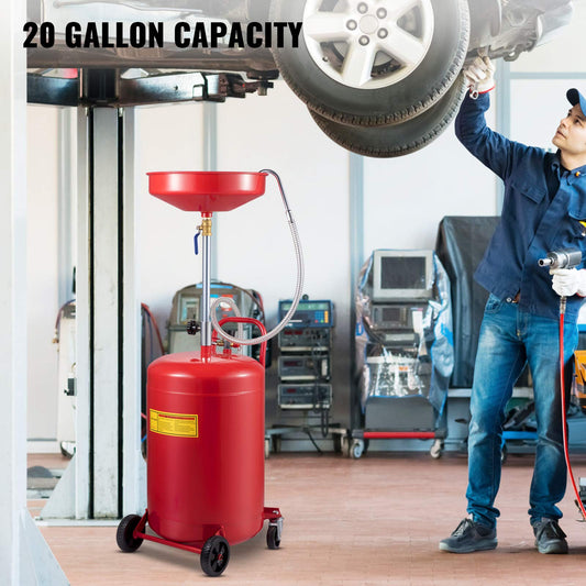 VEVOR Waste Oil Drain Tank 20 Gallon Portable Oil Drain Air Operated Drainer Oil Change, Oil Drain Container, Fluid Fuel Transfer Drainage Adjustable Funnel Height, with Wheel For Easy Oil Removal 🍁 All In One Marketplace Canada