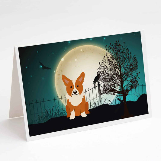 Caroline's Treasures Halloween Scary Corgi Greeting Cards and Envelopes Pack of 8