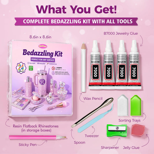 Redtwo 40000Pcs Resin Jelly Rhinestones for Bedazzling, 24 Colors 3mm Flatback Rhinestones, Bedazzling Kit with 4Pcs Jewelry Glue and Tools, Bedazzler Kit for Crafting Book Clothes Makeup Shoes 🍁 All In One Marketplace Canada