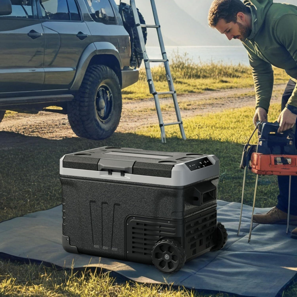 EUHOMY 12 Volt Refrigerator, 53QT(50L) Electric Cooler, Portable Freezer 12V/24V DC 100-240V AC, 12V Fridge -4℉~68℉, 12V Cooler with Wheels & 2 Baskets for Travel,Camping,Truck,Boat 🍁 All In One Marketplace Canada