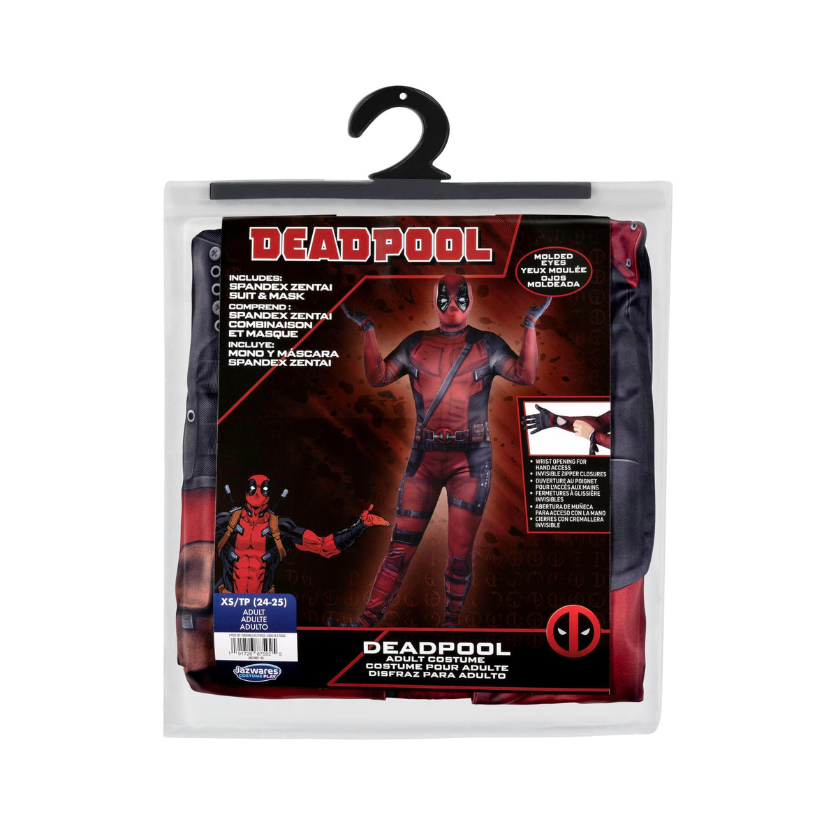 MARVEL Deadpool Official Adult Deluxe Zentai Halloween Costume - Stretch Spandex with Wrist Slits (S)