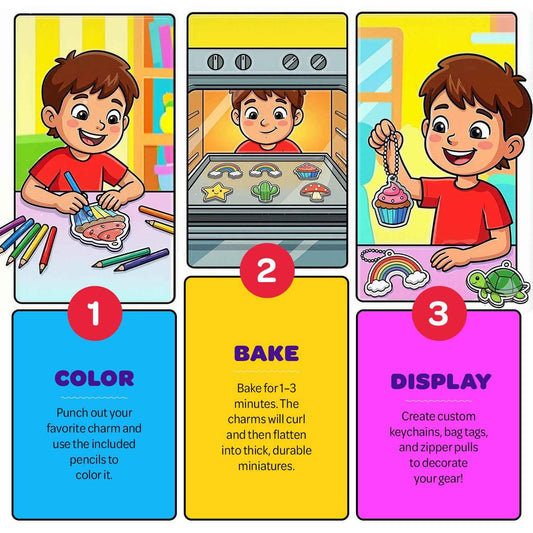 Dan&Darci Shrink Art Craft Kit for Girls and Boys Ages 6-12 - Shrink Magic Charm Making Kit with 30 Pre-Cut Shrink Plastic Templates - Kids Craft Birthday Gift for 7 8 9 10 Year Olds 🍁 All In One Marketplace Canada