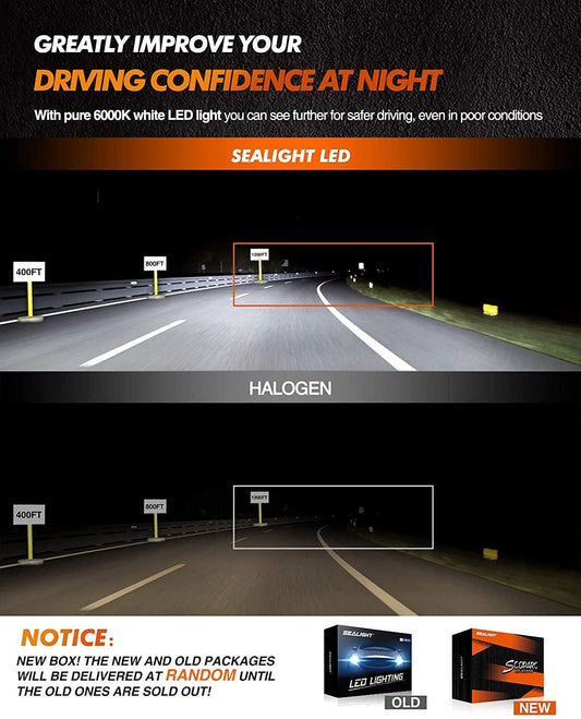 SEALIGHT H13/9008 LED Headlight Bulbs, 45000LM 800% Super Bright H13 LED Bulbs, 6000K Bright White, Plug and Play, Halogen Replacement, Packs of 2 🍁 All In One Marketplace Canada
