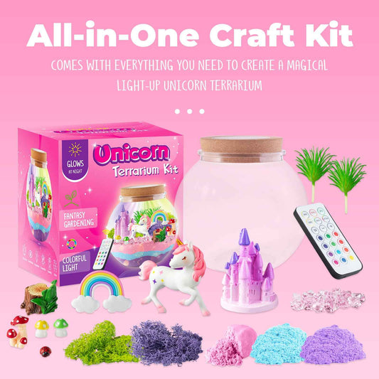 Unicorn Light-Up Terrarium Kit for Kids - LED Night Light Birthday Gift for Girls Ages 4 5 6 7 8-12 Year Old - Unicorn Toys for Girls - DIY Arts and Crafts Kit for Kids 🍁 All In One Marketplace Canada
