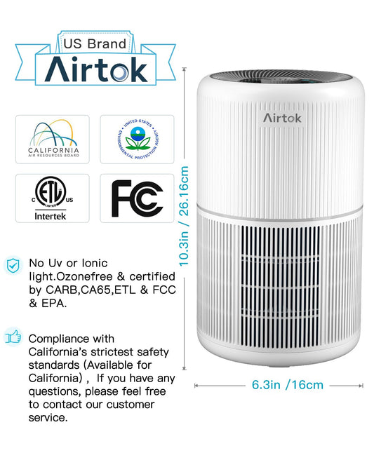AIRTOK Air Purifiers for Bedroom Home, H13 True HEPA Air Filter for Smoke, Dust, Odors, Pollen, Pet Dander 99.97% Removal, Air Purifiers Large Room with Fragrance Sponge, White? 🍁 All In One Marketplace Canada