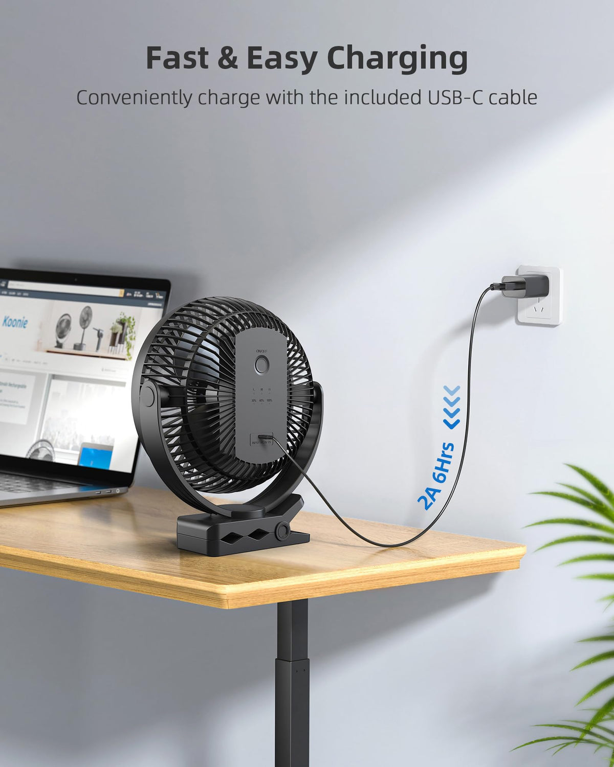 Koonie 10000mAh Clip on Fan Rechargeable, 8-Inch Battery Operated Desk Fan, USB Fan with 4 Speeds, Strong Airflow Sturdy Clamp for Golf Cart Office Desk Outdoor Travel Camping Tent Gym Treadmill,Black đ All In One Marketplace Canada