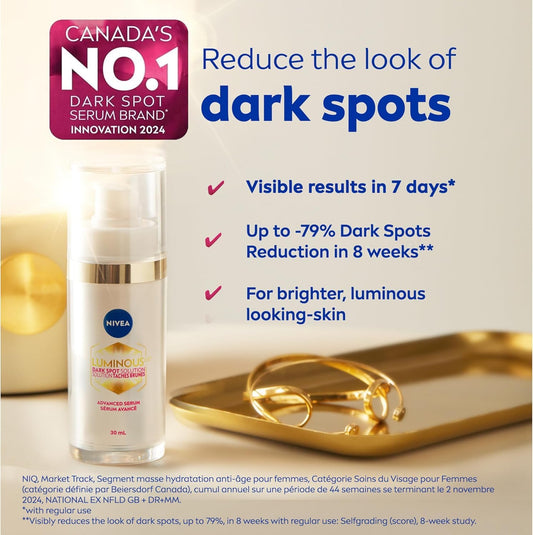 NIVEA LUMINOUS630 Dark Spot Solution Advanced Face Serum for All Skin Types, Dark Spot Serum Visibly Reduces Dark Spots in Just 2 Weeks, Hyaluronic Acid Serum, Dermatologically-Tested Skin Care, 30mL 🍁 All In One Marketplace Canada