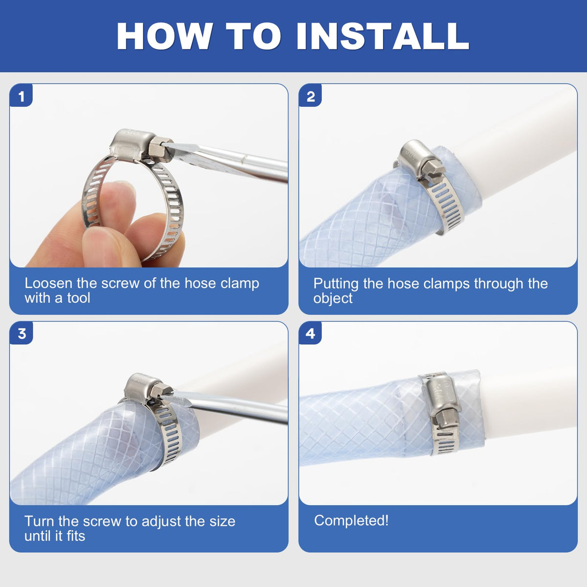 Hose Clamps, Small Worm Gear Hose Clamp Kit, Stainless Steel Worm Gear Hose Clamps for Radiator, Heater, 1 inch, 3/8 inch, 1/2 inch, 1/4 inch, 40 pcs đ All In One Marketplace Canada