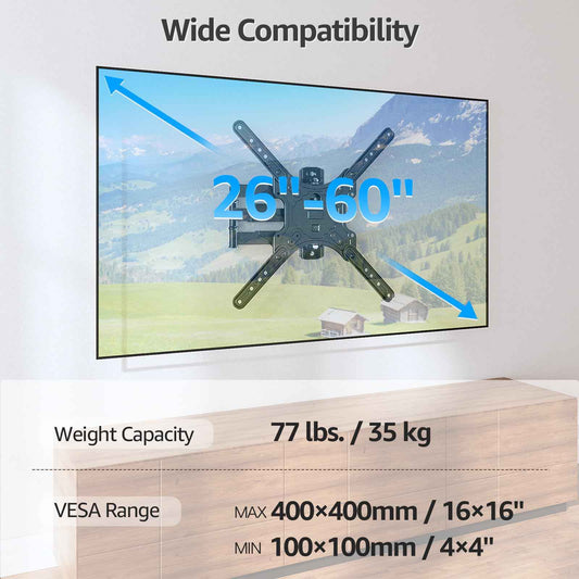 MOUNTUP TV Wall Mounts for Most 26-60 Inches TVs, Full Motion TV Bracket with Swivel and Extension, Articulating Arms, Tilt, Leveling, Single Stud Design, Max VESA 400x400mm up to 77lbs, MU0009 🍁 All In One Marketplace Canada
