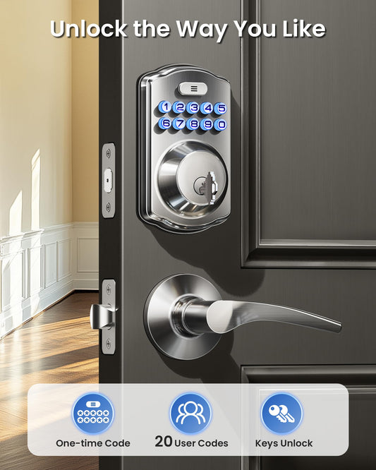 Veise Keyless Entry Door Lock with 2 Lever Handles - Electronic Keypad Deadbolt, Easy Installation Digital Smart Front Door Lock Set, Satin Nickel 🍁 All In One Marketplace Canada