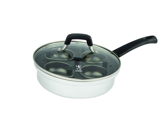 HENCKELS Non-Stick 4 Cup Egg Poacher with Glass Lid, Silver, Black, 🍁 All In One Marketplace Canada