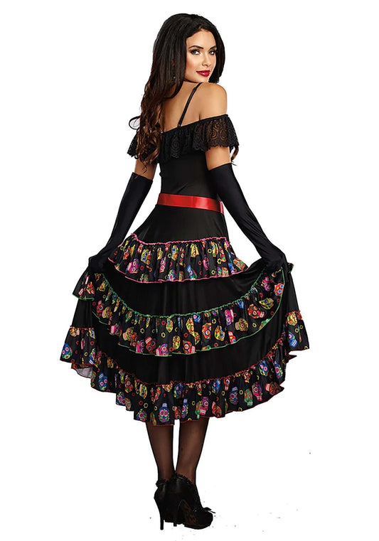 Dreamgirl Womens Lady of the Dead Costume, Adult Day of the Dead Halloween Costume Medium