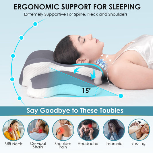 Delyoly Cervical Neck Pillow for Sleeping - Memory Foam Contour Pillow for Neck Pain Relief, Ergonomic Support for Side and Back Sleepers, Orthopedic Pillow with Breathable Ice Silk Cover(Gray) 🍁 All In One Marketplace Canada
