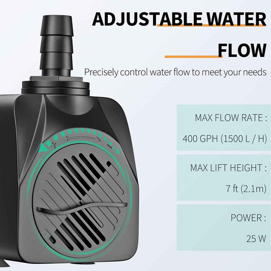 Pawfly 400 GPH Submersible Water Pump 25W 7ft. High Lift Quiet Pump with 6ft Power Cord for Fountain Aquarium Fish Tank 🍁 All In One Marketplace Canada