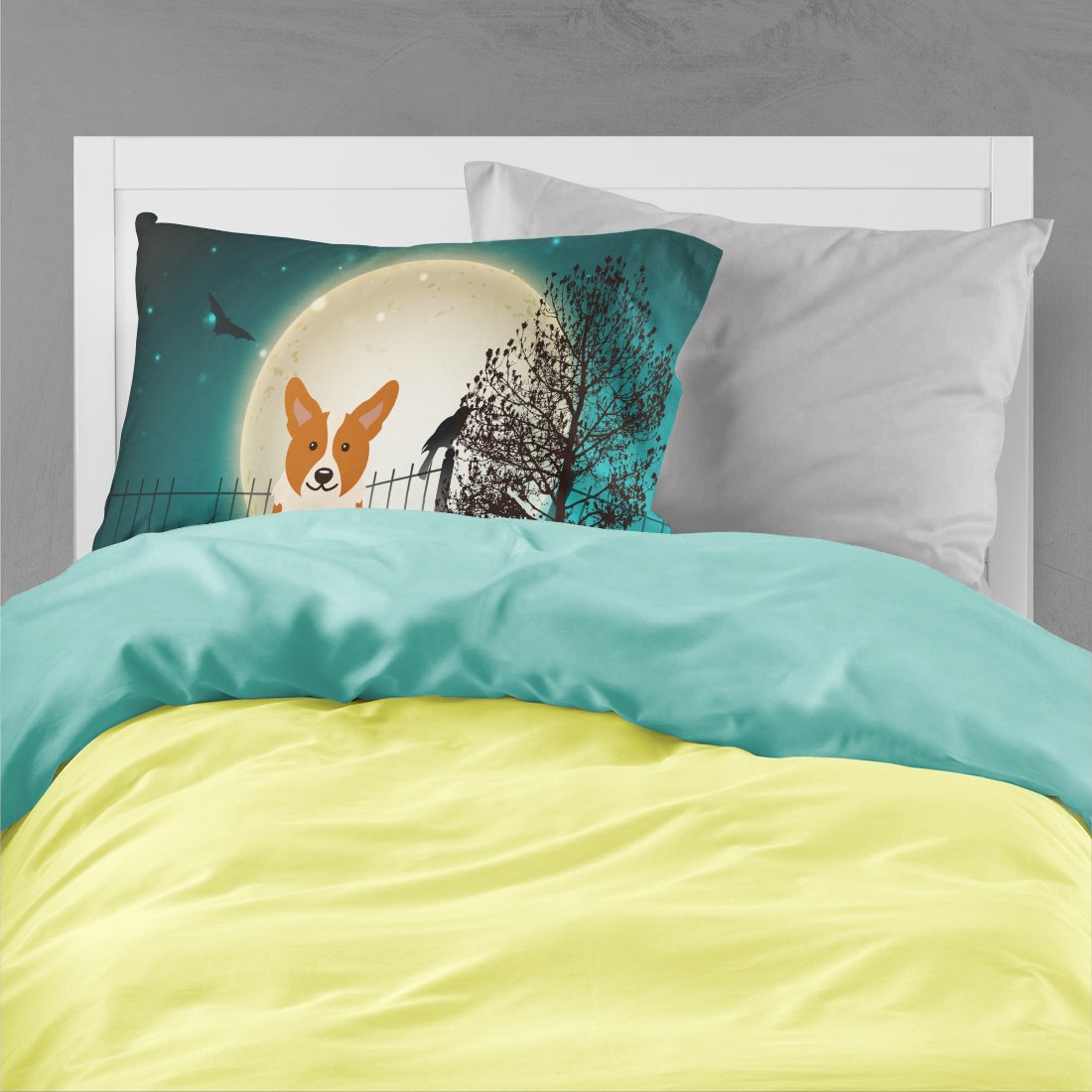 Caroline's Treasures BB2290PILLOWCASE Halloween Scary Corgi Fabric Standard Pillowcase Lightweight Super Soft Easy Care Decorative Artwork Pillowcase, Standard