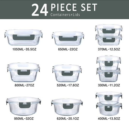 M MCIRCO 24-Piece Glass Food Storage Containers with Snap Locking Lids,Glass Meal Prep Containers Set - Airtight Lunch Containers, Microwave, Oven, Freezer and Dishwasher 🍁 All In One Marketplace Canada