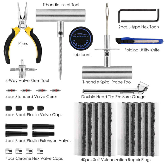 AUTOWN Tire Repair Kit - 68pcs Heavy Duty Tire Plug Kit, Universal Tire Repair Tools to Fix Punctures and Plug Flats Patch Kit for car Motorcycle, Truck, ARB,ATV, Tractor, RV, SUV, Trailer 🍁 All In One Marketplace Canada