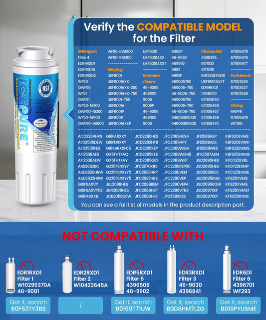 ICEPURE UKF8001 Compatible with Whirlpool EDR4RXD1, 4396395, Maytag UKF8001, UKF8001AXX, EveryDrop Refrigerator Water Filter 4, RFC0900A, UKF8001AXX-200, UKF8001P, 469006, PUR, Puriclean II, Pack of 3 🍁 All In One Marketplace Canada