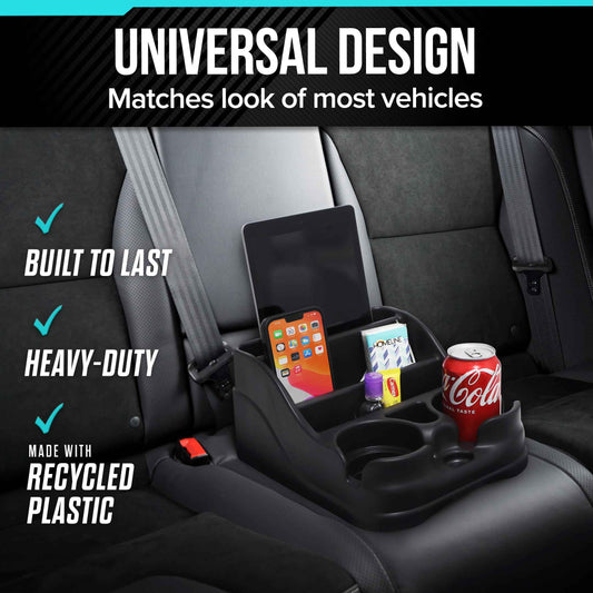 Moblorg Small Center Console for Cars, Trucks, Minivans, SUVs, Vehicle Organizer, Cup Holders, Recycled Plastic, Made in USA (Black) 🍁 All In One Marketplace Canada