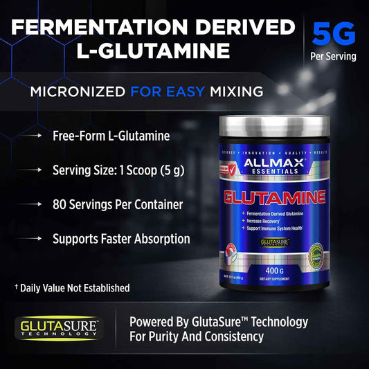 ALLMAX L-Glutamine Powder, Fermented, Unflavored, 400 g 🍁 All In One Marketplace Canada