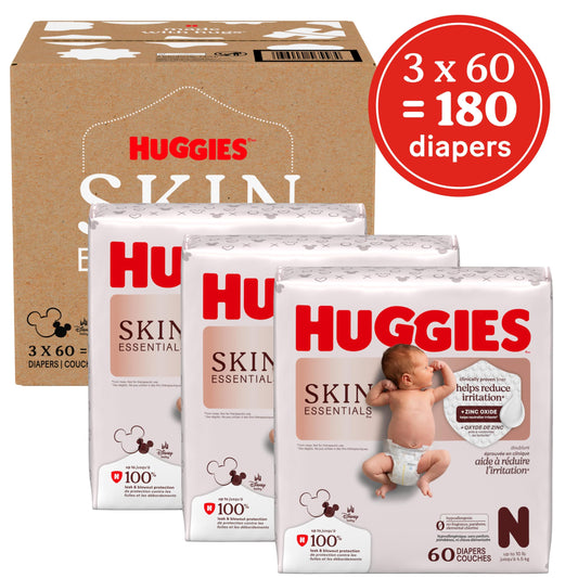Huggies Size Newborn Diapers, Skin Essentials Baby Diapers, Size Newborn (6-9 lbs), 180 Count (3 Packs of 60), Packaging May Vary 🍁 All In One Marketplace Canada