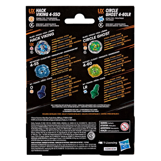 Beyblade X Circle Ghost 4-60LR UX & Hack Viking 4-55O UX Takara Tomy Dual Pack Set with 2 Right-Spinning Tops, Battling Tops Game Toys, Ages 8+ 🍁 All In One Marketplace Canada