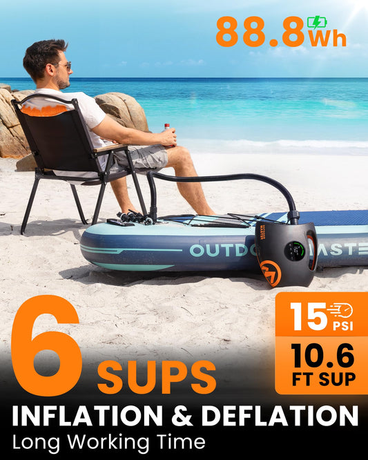 OutdoorMaster Shark 2S 88.8Wh Electric Paddle Board Pump, Rechargeable Battery for 6 SUPs Inflation & Deflation, 20PSI SUP Air Pump 12V/15.8V DC & Type-C Input, Auto-Off & 8 Nozzles for Inflatables 🍁 All In One Marketplace Canada