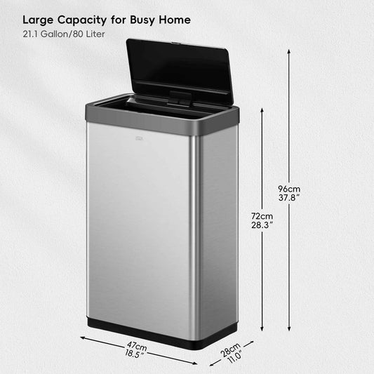 EKO Mirage X 80 Liter / 21.1 Gallons Motion Sensor Trash Can, Automatic Large Kitchen Trash Can Touchless, Stainless Steel 🍁 All In One Marketplace Canada